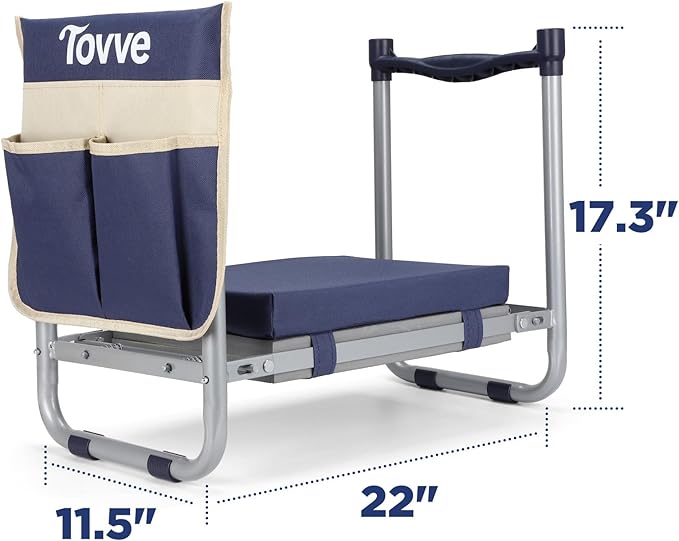 Tovve Foldable Garden Kneeler and Seat, Heavy Duty Garden Stool with 10" Wide Detachable Kneeling Pad, Portable Garden Bench Chair with Large Garden Tool Bag, Gardening Gifts for Women, Seniors, Mom