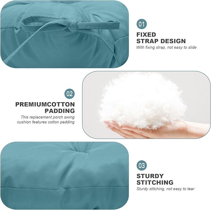 Porch Swing Cushions,Outdoor Cushions 3 Seater Replacement with Backrest, Waterproof Thickened Bench Cushion with Ties for Porch, Patio,Outdoor, Backyard and Garden (Lake Blue 47 * 40 in)