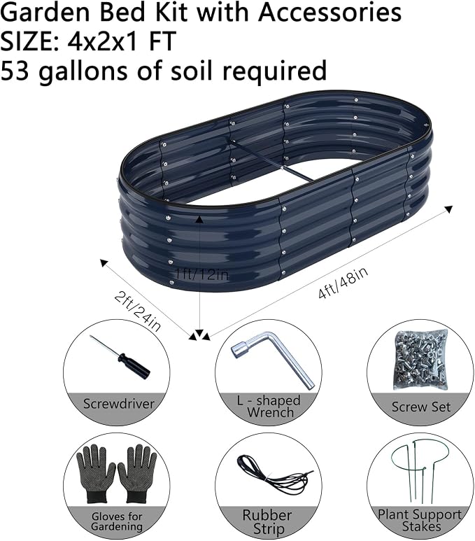ZFHgarden Raised Garden Beds Outdoor Galvanized Planter Raised Garden Bed 4x2x1ft Flower Garden Bed