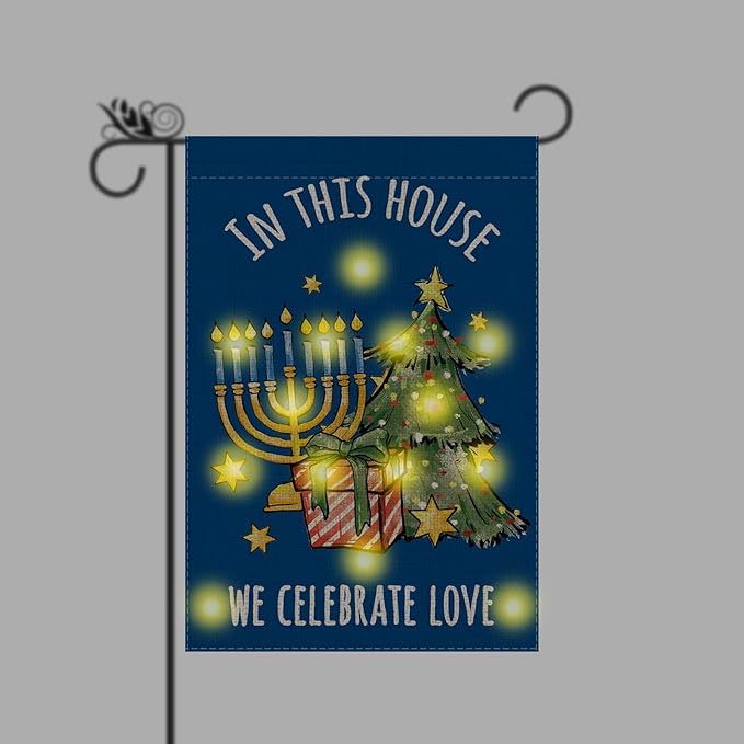 Hanukkah Garden Flag - Led Hanukkah Decorations for Outside, Merry Christmas Garden Flags Double-Sided Flag for Seasonal Christmas Winter Farmhouse Yard Lawn Decoration Gifts 12x18 inches