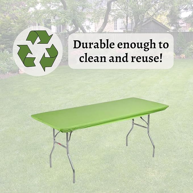 Kwik-Covers 6' Rectangle Plastic Table Covers 30" x 72", Bundle of 5 (Lime Green)