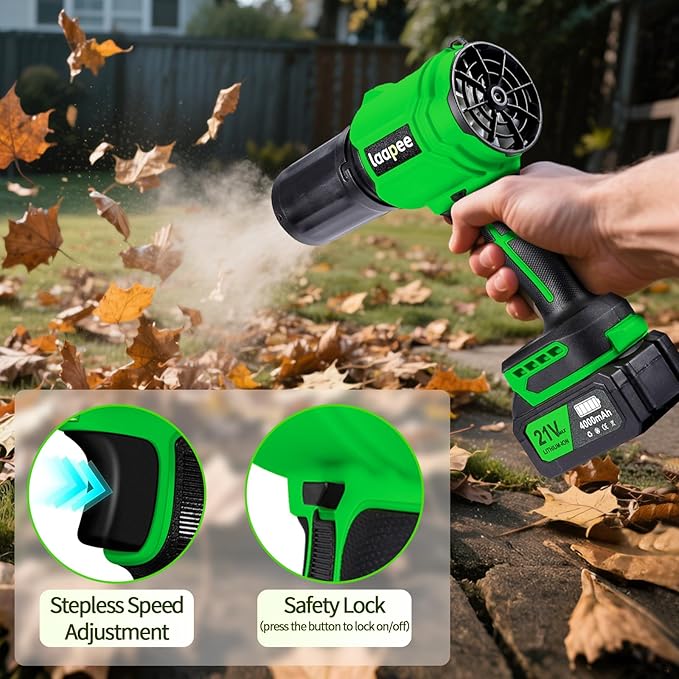 Leaf Blower Cordless,Battery Powered 800,000 RPM Electric Leaf Blower with 2 x 4.0Ah Battery and Charger Handheld Blowers for Lawn Care,Dust,Snow,Car Blowing Water with 2 Extended Nozzle,Dark Green