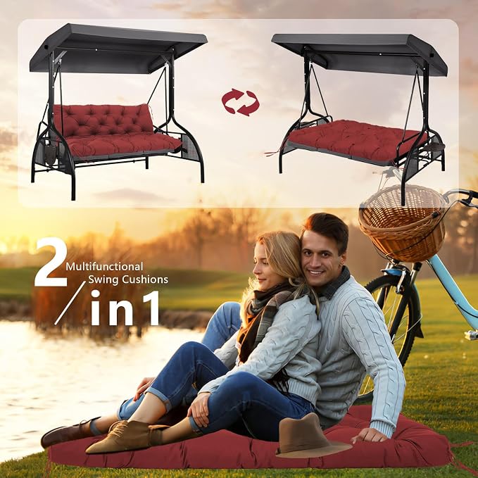 5" Thick Waterproof Porch Swing Cushion 48 x 40 in 3 Seater Replacement Outdoor Swing Cushions with Back Support Patio Swing Cushion for Outdoor Bench Furniture
