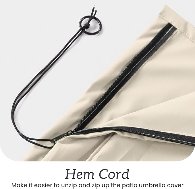 Patio Umbrella Cover Waterproof UV Resistant Outdoor Cantilever Umbrella Covers with Zipper and Rod, Beige