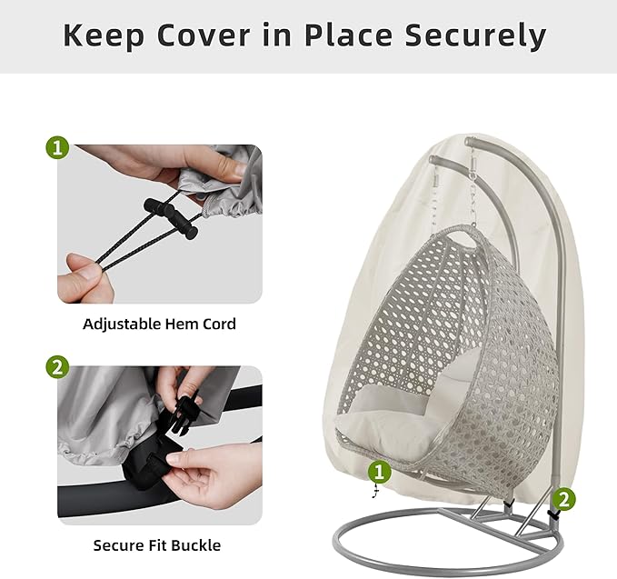 Easy-Going Patio Hanging Egg Chair Cover, UV Resistant Waterproof Outdoor Double Seat Swing Chair Cover with Zipper, Camel