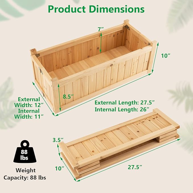 Giantex 27.5” Raised Garden Bed - Wooden Planter Box, Outdoor Folding Rectangle Planter w/Removable Bottom, Premium Drainage System for Herbs, Fruits, Flowers, Succulents, Simple Assembly