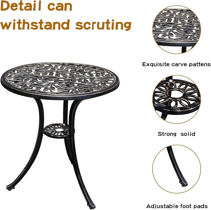 JARDIN DE CENTENNIAL Patio Bistro Set.Rust-Resistant Cast Aluminum Bistro Table Set with Umbrella Hole for Backyard (Leaf DESIGNCOPPER)
