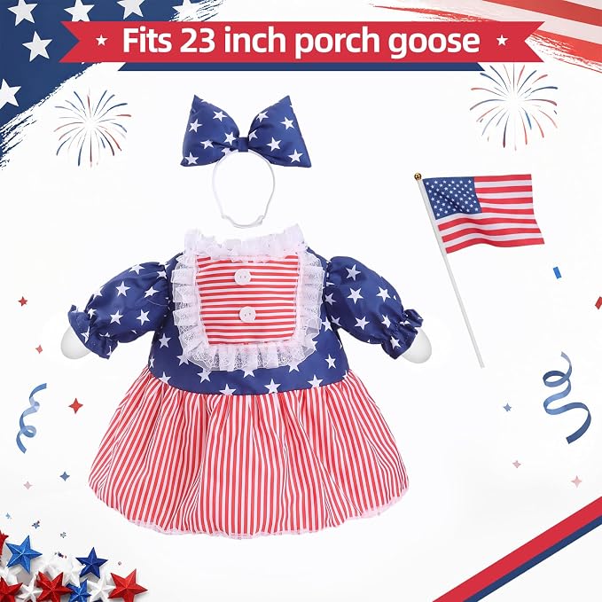 Porch Goose Outfits Clothes for 4th of July Decorations, Patriotic Red White and Blue Porch Goose Dress, 250 Anniversary USA Merchandise Lawn 23 inch Porch Goose Costume Clothing for Patio Yard