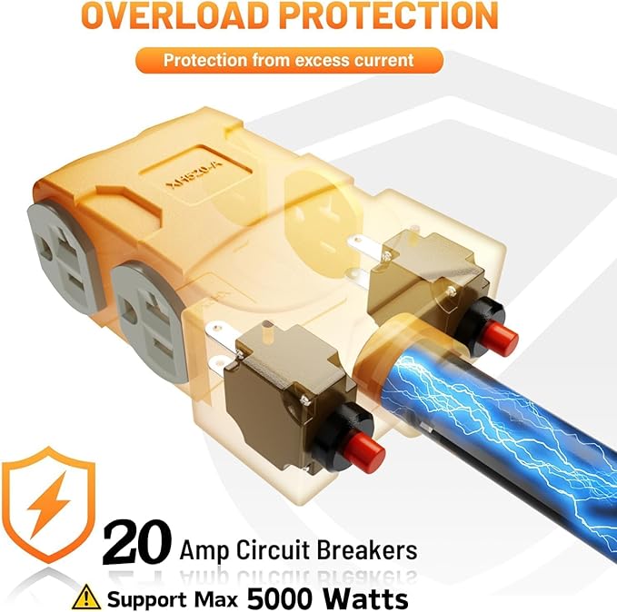 MECMO 50 Amp to 20 Amp 110V RV Distribution Adapter, NEMA 14-50P to 4 X 5-20R/15R RV 4-Prong to Multiple Household Outlet w/ 20amp Circuit Breaker, ETL Listed RV Generator Distribution Cord - 1.5ft
