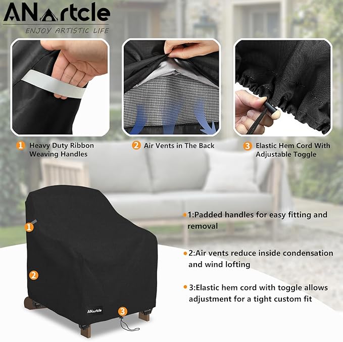 ANartcle Patio Adirondack Chair Cover 2 Pack,600D Waterproof Heavy Duty Outdoor Chair Covers,Adirondack Chair Covers(30W x 34D x 36H inches),Patio Furniture Covers,Black