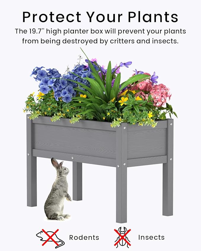 Small HDPE Raised Garden Bed, Elevated Planter Box with Legs, Outdoor All-Weather Planter Raised Beds for Seeds, Herbs, Flowers, Vegetables (Grey)