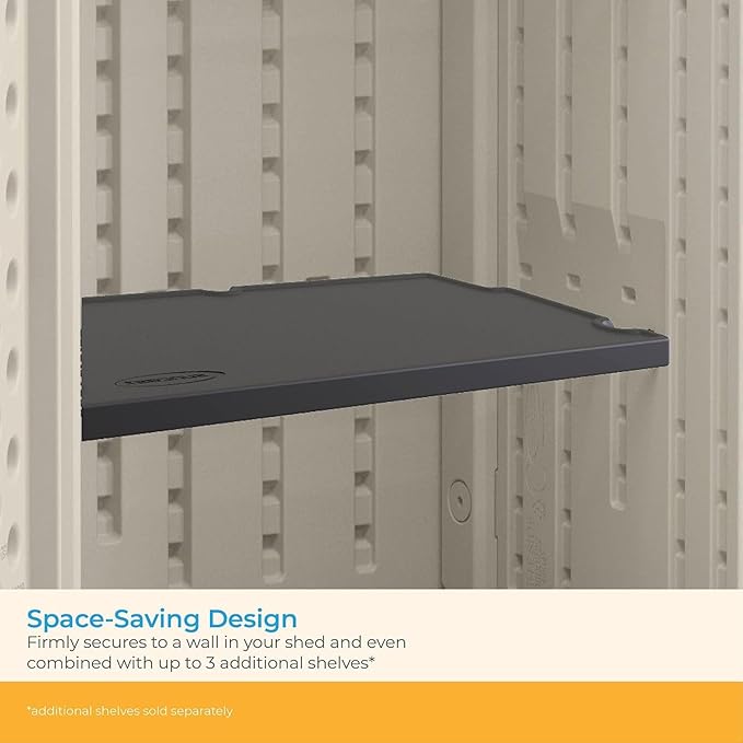 Suncast 6 Pack Vertical Shed Shelf Kit, Space Saving Shelving for Wall Mount Outdoor Storage Structures, 27.75" W x 14.5" D x 1.25" H, Black