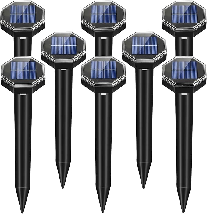 8 Pack Mole Repellent Solar Powered,Vole Repellent Outdoor for Yard,Waterproof Ultrasonic Gopher Deterrent Stakes for Mole,Vole,Chipmunk,Groundhog,Armadillo Repeller for Garden Lawns (Black)