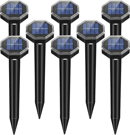 8 Pack Mole Repellent Solar Powered,Vole Repellent Outdoor for Yard,Waterproof Ultrasonic Gopher Deterrent Stakes for Mole,Vole,Chipmunk,Groundhog,Armadillo Repeller for Garden Lawns (Black)