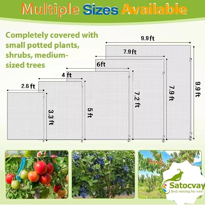 Extra Large Fruit Tree Netting 1pack 12.5×12.2Ft with Drawstring & Zipper - Reusable Plant Protection Bag, Heavy Duty PE Mesh Cover for Blueberry Bushes - Blocks Birds/Deer/Squirrels