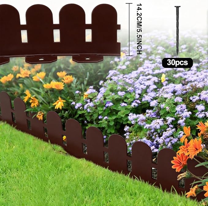Garden Edging Plastic Garden Borders 5.5IN x 20FT, Landscape Edging Border Kits with 30pcs Anchoring Spikes, Tool-Free Flexible Lawn Edging for Home Lawns, Yards, Flowerbeds, Brown