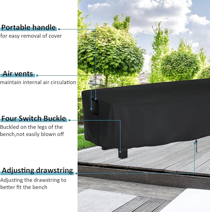 Kingling Outdoor Bench Cover Rectangle, Wood Bench Cover Waterproof Patio Bench Covers for Outdoor Furniture Long Chair Covers, 63" W x 15" D x 18" H