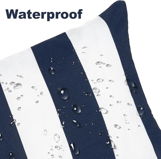tiggell 4 Pack Waterproof Pillow Covers Outdoor Throw Pillowcases Decorative Garden Cushion Case for Home Garden Patio Couch Balcony Striped (Blue & White, 12 * 20 inch)