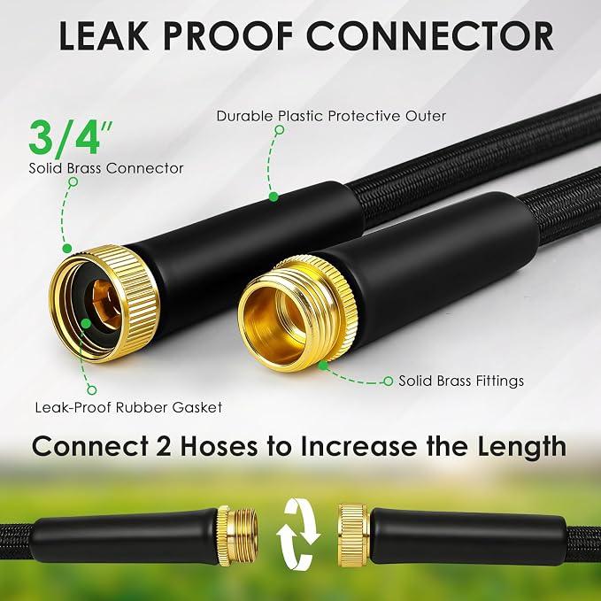 Garden Hose 75 FT, Non-Expanding Lightweight Water Hose with 10 Function Nozzle, Flexible, Kink Free, Wear-Resistant Fabric Leak Proof Garden Hoses for Outdoor, Yard, Lawn, Car, Marine, RV, Pet Bath