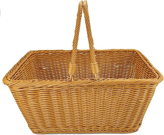 ANRUIDE 15.8"Poly Wicker storage Baskets,Handmade Woven Basket Harvest Basket Wicker Storage Basket for Picnic, Easter, Organizing, Gathering Vegetables(15.8" x 11.8") Brown