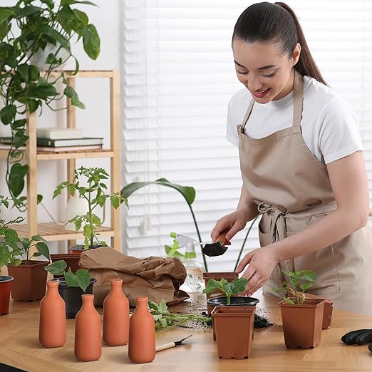 DoubleFill 8 Pcs Ollas Terracotta Watering Pots Self Watering Planter Insert Terracotta Globes Clay for Outdoor Indoor Garden Plants, Easy to Refill (18 oz)
