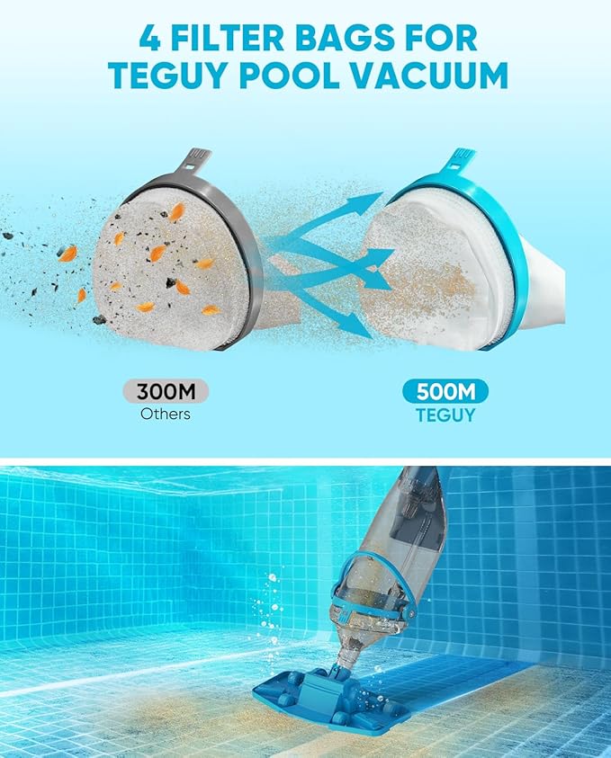 Cordless Pool Vacuum with Telescopic Pole, 18.5 GPM Powerful Suction, 1.5H Supercharge Technology, Handheld Pool Vacuum Cleaner for Above Ground/Inground Pools, Hot Tubs, Sky Blue