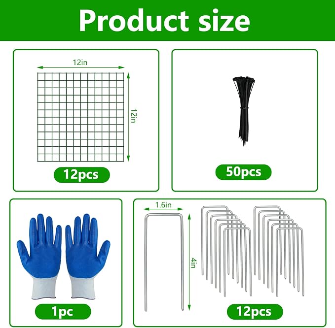 4 Pack Plant Protectors from Animals, 12''x12'' Metal Plant Cages for Outdoor Plants, Garden Plant Protector with Stakes & Zip Ties, Keep Rabbits Squirrels Out, Plant Cage for Flowers Vegetables