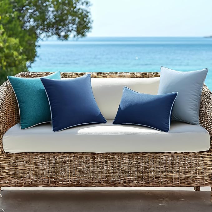 MIULEE Pack of 2 Outdoor Waterproof Throw Pillow Covers Decorative Outdoor Pillowcases Piping Edge Water Resistant Cushion Covers for Patio Garden Couch Chair Tent Balcony, 18x18 Inch Navy Blue