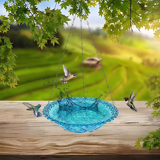 4 Pack Hanging Bird Baths Bowl Outdoor Bird Feeder 15.7 Inch Metal Chains, Weather-Resistant Hanging Bird Feeder & Bath Tray for Garden, Patio, Backyard Wildlife Decor (4Pcs Color)