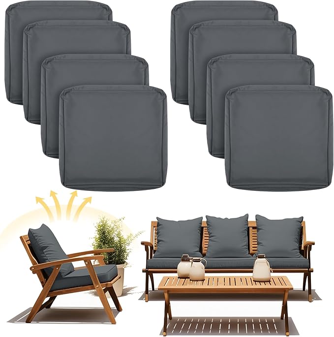 Mindsoft 8 Pcs 22"x20" Patio Cushion Covers Outdoor Cushion Covers Replacement High UV Resistant Anti Slip Waterproof Patio Chair Seat Slipcovers for Outdoor Furniture(Dark Gray)