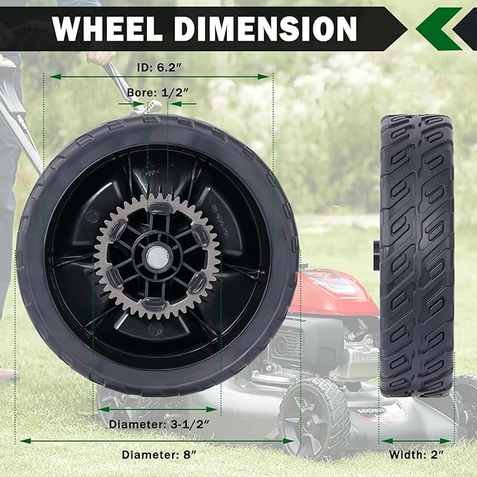 CheeMuii HRN216 Lawn Mower Rear Drive Wheels Kit 2 Pcs 8" Back Wheels Replace for 42710-VR8-N00ZA Push Mower Wheel Compatible with Honda HRN216 Lawn Mower