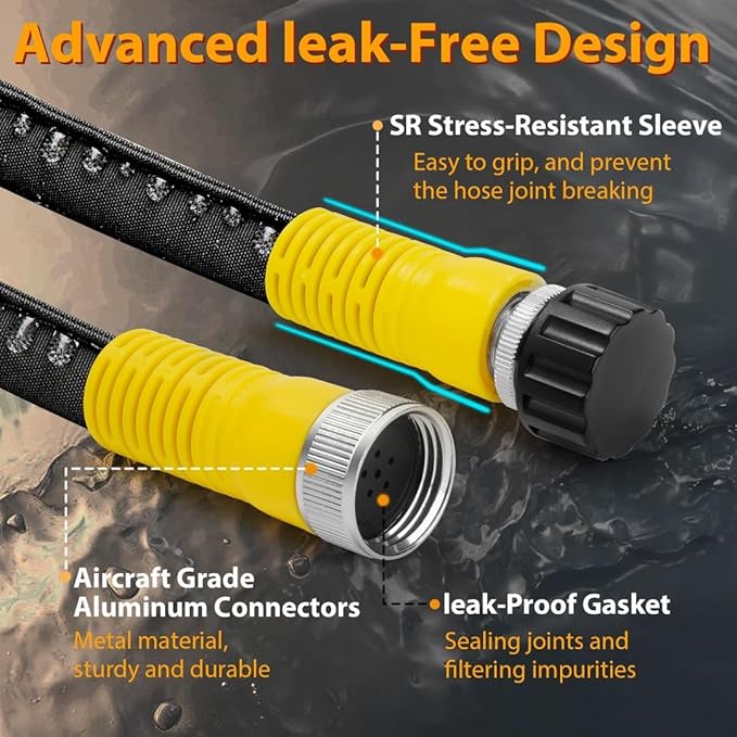 LAVEVE Heavy Duty Flat Garden Soaker Hose 15FT, Flexible Water Hose Irrigation Tubing, Leakproof Drip Hose Watering for Garden, Lawn, Flower Bed, Vegetable