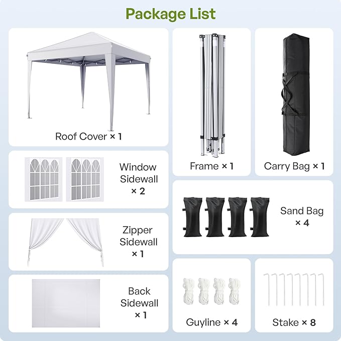 Driftalia 10x10 Pop Up Canopy with Sidewalls, Outdoor Instant Canopy Tent with Carry Bag for Commercial Events, Camping, Backyard Parties - White