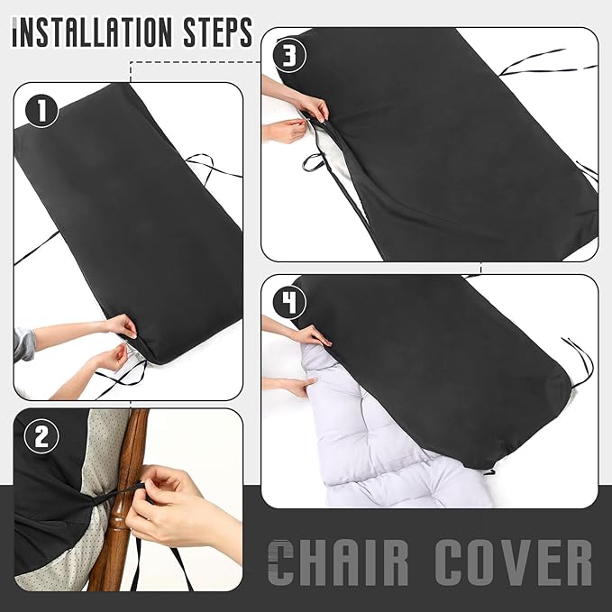 Tudomro 4 Pcs Outdoor High Back Chair Cushion Covers (Not Includes Cushion) Waterproof Patio Replacement Rocking Chair Slipcover Seat Pad Cover with Tie for Furniture (Dark Gray,44'' X 21'')