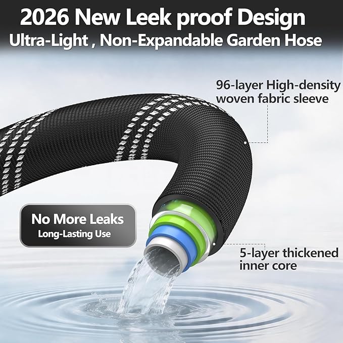 75 ft Garden Hose,Non-Expandable Lightweight All-Weather Water Hoses, Ultra Durable and Flexible Garden Hose with 10-Function Spray Nozzle, Leak-Free Connections Garden Hoses for Yard, Lawn,Outdoor