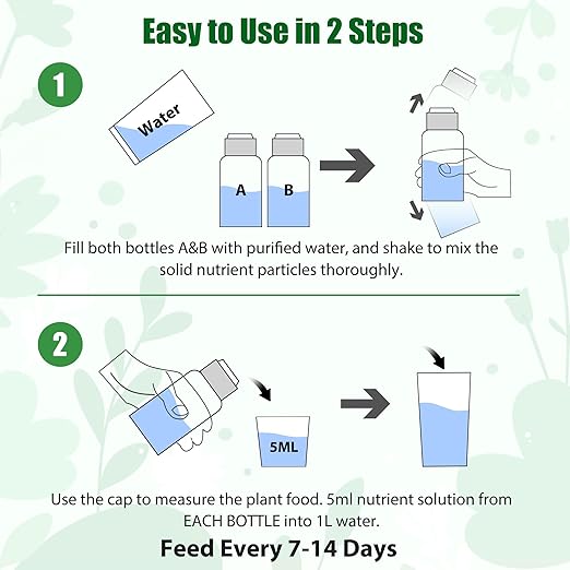 Hydroponics Nutrients (800ml Total), Plant Food A & B for Hydroponic Growing Systems and Indoor Plants, Growing System Accessories for Vegetables Fruits Flowers Thrive
