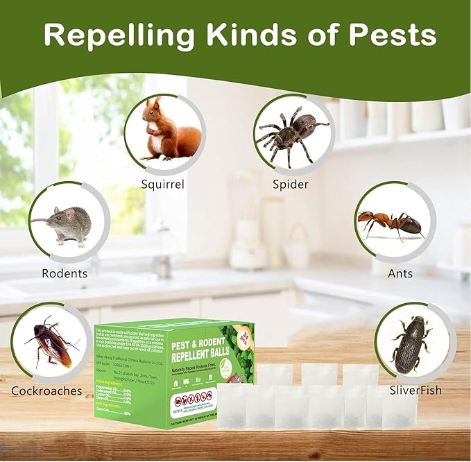 Mouse Rodent Repellent – Peppermint Oil Rodent & Insect Repellent Balls 24 Pack, Plant-Based Deterrent for Mice, Rats, Roaches & Bugs, Indoor & Outdoor Use