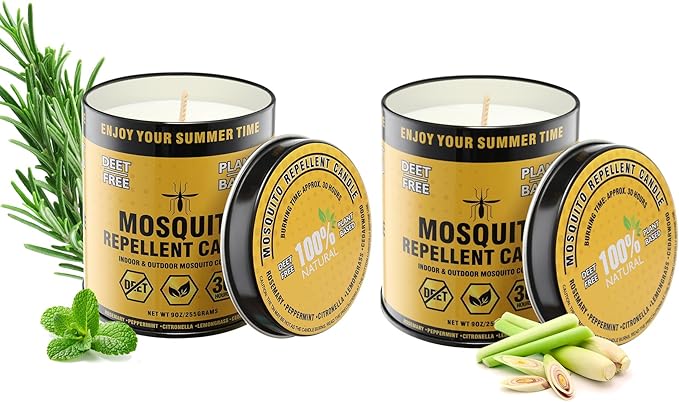 Mosquito Repellent Candle – Plant-Based Essential Oils with Citronella, Lemongrass & Rosemary – Outdoor Use