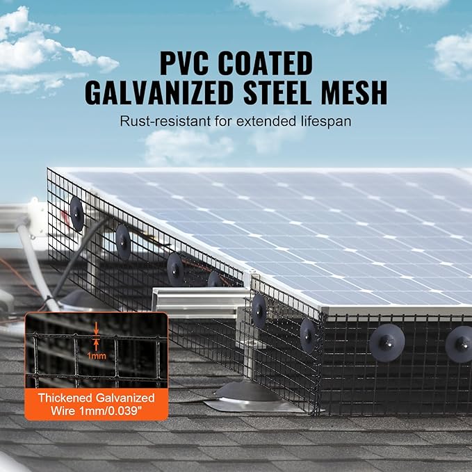 VEVOR 8 inch x 100ft Solar Panel Bird Guard, Critter Guard Roll Kit with 70pcs Durable Metal Fasteners, Solar Panel Guard with Rust-Proof PVC Coating, 1/2 inch Wire Roll Mesh