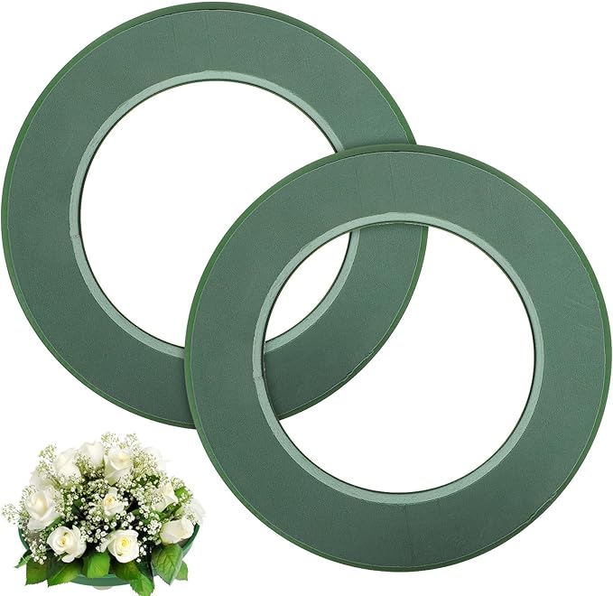 2Pcs Floral Foam Ring 11.81" Flower Foam Wreath Base with Suction Cup, Wet Floral Foam Wreath for Artificial & Fresh Flowers, for Wedding Car Table Centerpiece Florist Flower Arrangement