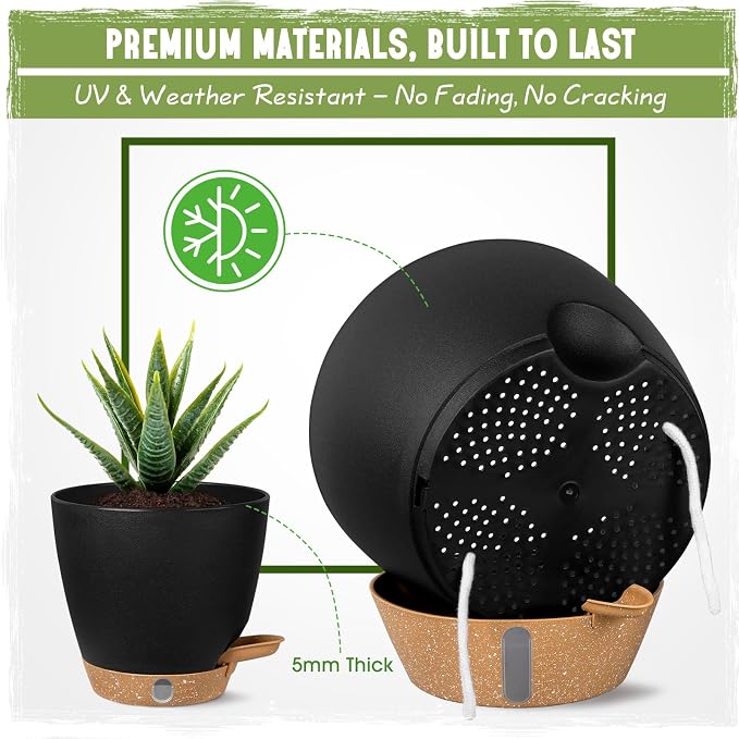 Self-Watering Pots for Indoor and Outdoor Plants 4 Pack, 6/8/10/12 Inch Planters with Water Level Indicator & Deep Reservoir, Decorative Flower Pots for Home Decor