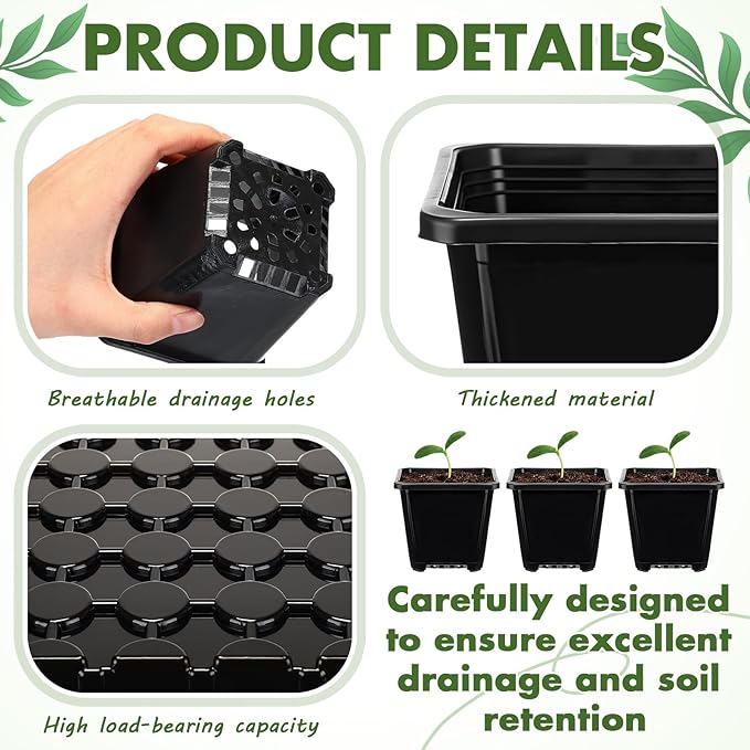 Nuenen Seed Starter Tray 6 Pcs, 3.5 Inch Square Nursery Pots 72 Pcs, Seed Starting Pot with Drainage, Seedling Trays, Microgreenings Plant Propagation Germination Tray, 6 Set