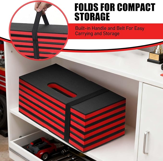 SHENLIU Foldable EVA Utility Mat with Handle, Heavy Duty Mechanic Mat for Kneeling, Workouts, Garages, Gardening, Camping, Picnics, Outdoor Adventures and Home Gyms, Red (46" x 15.8" x 1.1")