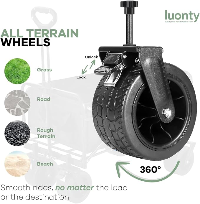 Collapsible Utility Wagon Cart, Heavy Duty Folding Garden Cart with Wheels, Black Steel Frame, 150 L Capacity - 330 LB Capacity