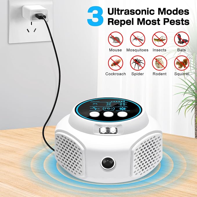 Ultrasonic Pest Repellent Indoor Plug in, Mouse Trap for Home Mice Repellent Rodent Repellent, Keep Away Mouse, Rats, Squirrels, Bats, Roaches, Spiders, Suitable for Room, Attics, Garages(White)