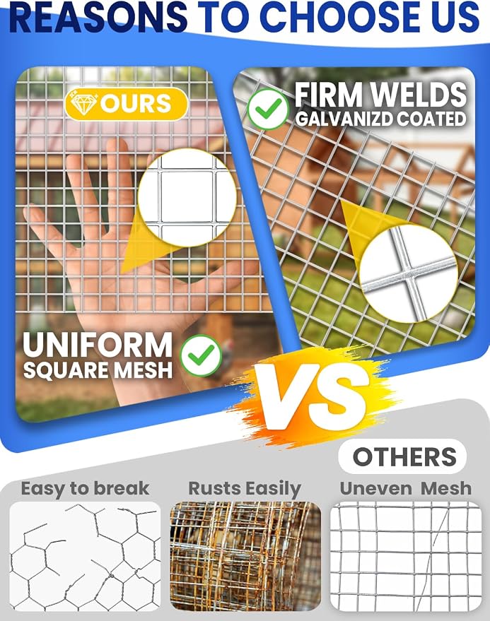 1/2 inch Hardware Cloth 36inchx100ft 19 Gauge, Galvanized Welded Wire Fencing Chicken Wire Mesh Plant Supports Poultry Roll Cage Wire Netting
