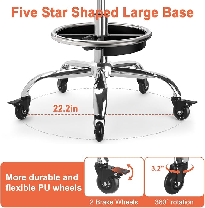 Garage Mechanic Stool Chair, Rolling Workshop Stool with Tool Tray Storage, Height Adjustable Heavy Duty Swivel Task Chair, Mechanic Chair for Garage, Shop, Auto Repair (Style 2)