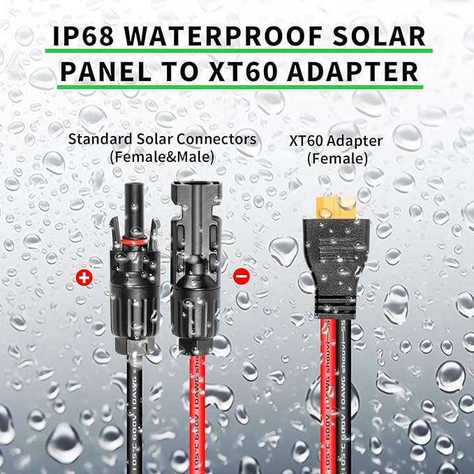 Ansoufien Solar Panel Connector to XT60 Connector Cable 3FT, 10AWG Solar to XT60 Charge Extension Cable XT60 (Plug Female) Cable for RV Folding Solar Panel, Portable Power Station, Solar Generator