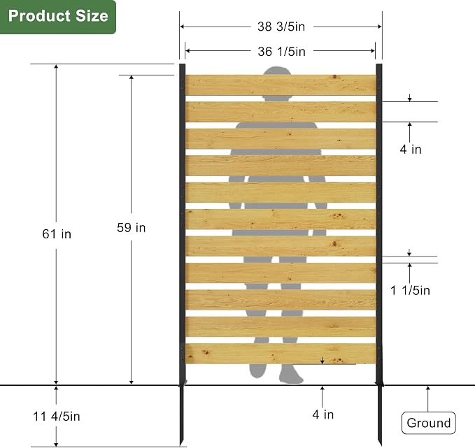 Wood Privacy Screen – Bathenum 72”H x 38.5”W, Above Ground: 61”H, Overall: 72”H, Pool Equipment Enclosure, Trash Can, Air Conditioner Fence, Aluminum Alloy Outdoor Walls