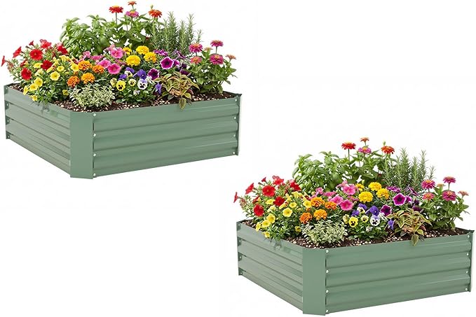 Aoodor 3 x 3 x 1 ft Outdoor Raised Garden Bed, Reinforced Galvanized Steel Planter Box for Vegetables, Flowers, and Fruits, Set of 2